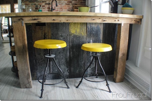 DIY Barn Wood Island with Painted Stools